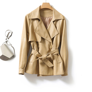 海宁真皮皮衣女士短款外套2025春秋新款韩版收腰带显瘦绵羊皮夹克