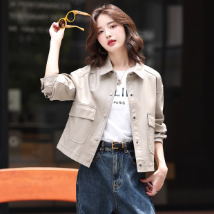 翻领显瘦洋气皮夹克上衣 时尚 绵羊皮真皮皮衣外套女2025年秋季 新款