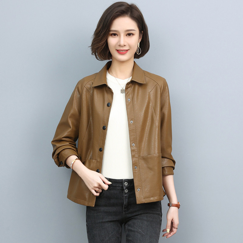2026春秋新款海宁皮衣女士短款机车休闲大码皮夹克修身小个子外套
