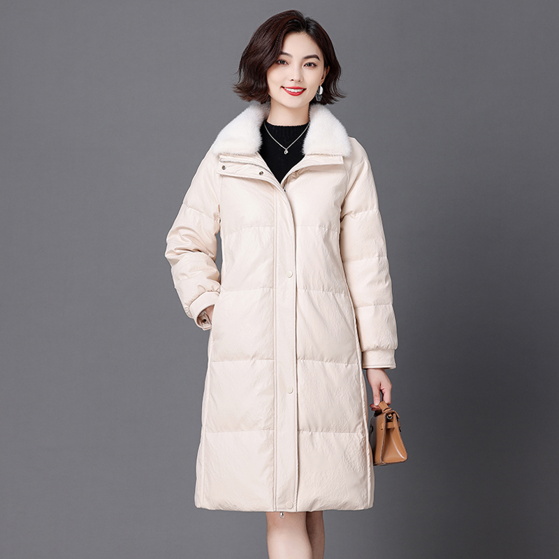 绵羊皮羽绒服女中长款2025冬新款海宁真皮皮衣女水貂毛领皮草外套