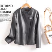 新款 绵羊皮2025年秋季 潮流皮夹克外套 宽松时尚 海宁真皮皮衣女短款