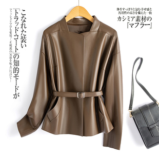 韩版 海宁真皮皮衣女短款 系带名媛风皮夹克绵羊皮外套 新款 2025春季