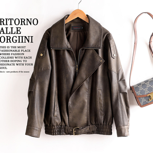真皮皮衣女泡皮夹克宽松2025新款杨树林同款双层领短款绵羊皮外套
