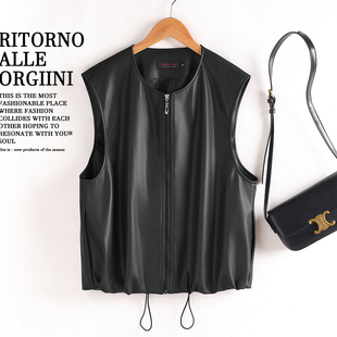 绵羊皮无袖 真皮马甲女短款 时尚 新款 马夹坎肩皮衣外套 背心2025秋装