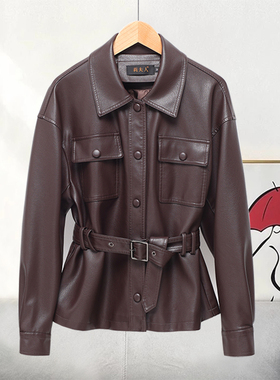 海宁真皮皮衣女短款时尚系带绵羊皮2025年秋季宋佳同款皮夹克外套