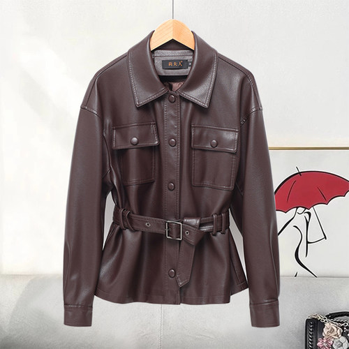 宋佳同款泡皮真皮短款外套皮夹克