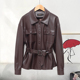 海宁真皮皮衣女短款 皮夹克外套 宋佳同款 时尚 系带绵羊皮2025年秋季