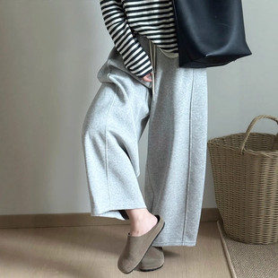 今年流行灰色阔腿弯刀运动卫裤子女秋小个子大码休闲裤九分梧桐裤