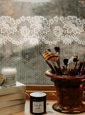 Funlife《繁花》法式浪清新白色蕾丝花边玻璃静电膜窗花免胶设计