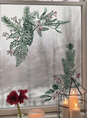 Merry Christmas!圣诞复古玻璃贴纸卧室飘窗贴免胶装饰艺术静电贴