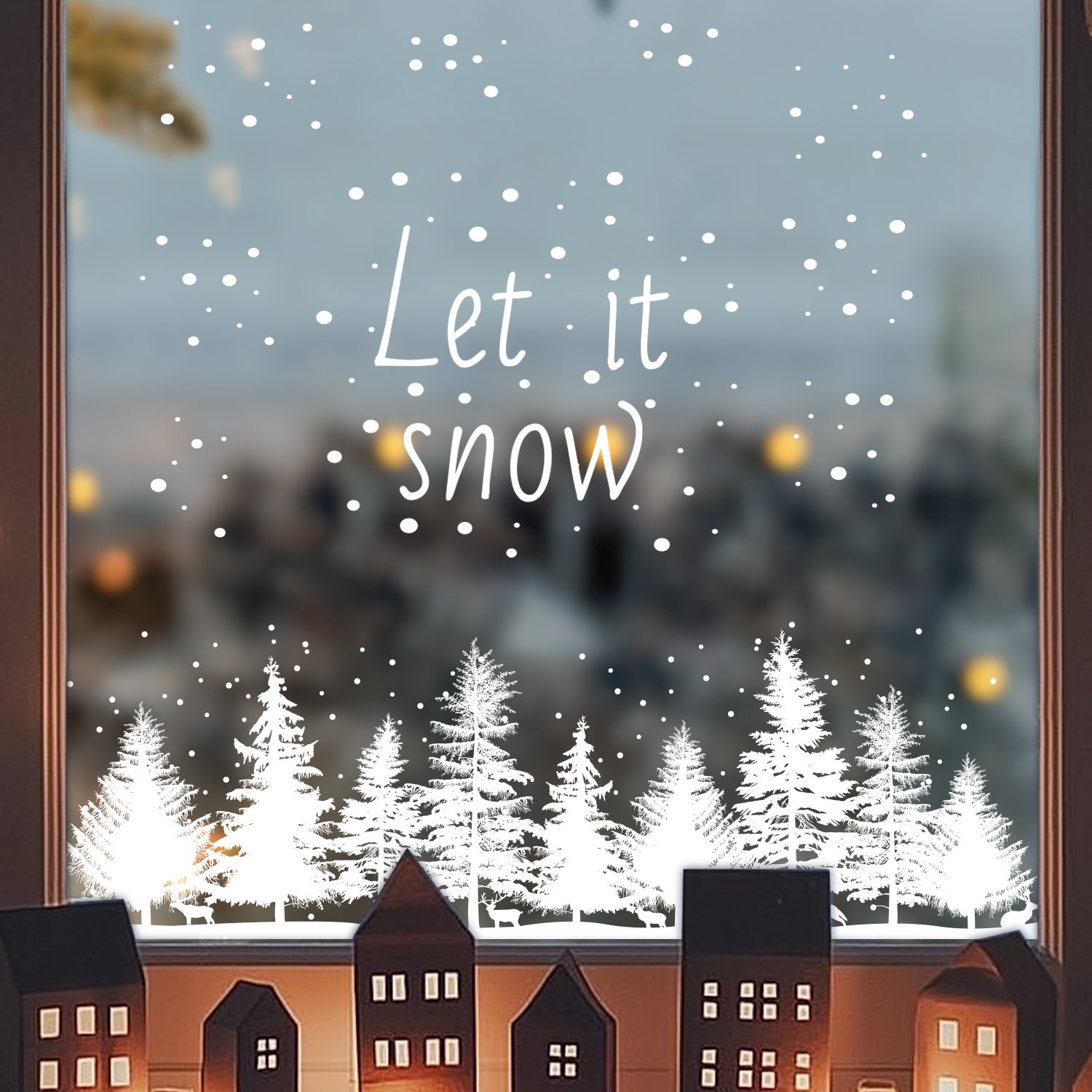 Merry Christmas!圣诞装饰雪乡纯白静电窗贴隐私免胶节日贴纸窗花