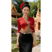 新款 重工款 女套装 餐厅工作服耐穿耐洗修身 秋冬厚款 傣族传统服装