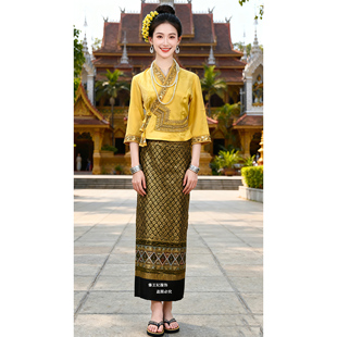 傣族新款泼水节服装女套装春夏中袖筒裙旅拍日常工作服微弹透气款