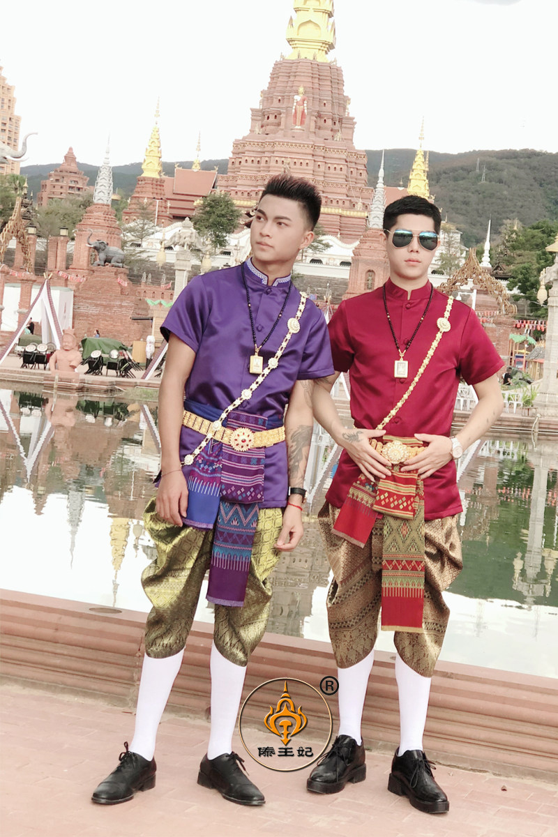 傣王妃服饰泰国传统男装傣族泼水节盛装套装立领短袖修身大气夏季