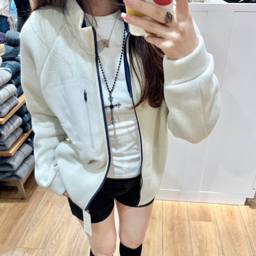 日系男女款针织摇粒绒拉链茄克长袖外套夹克2025秋冬新款479863