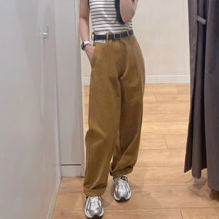 牛仔裤 合作款 水洗阔感裤 彩色牛仔风打褶直筒长裤 秋471631 女装