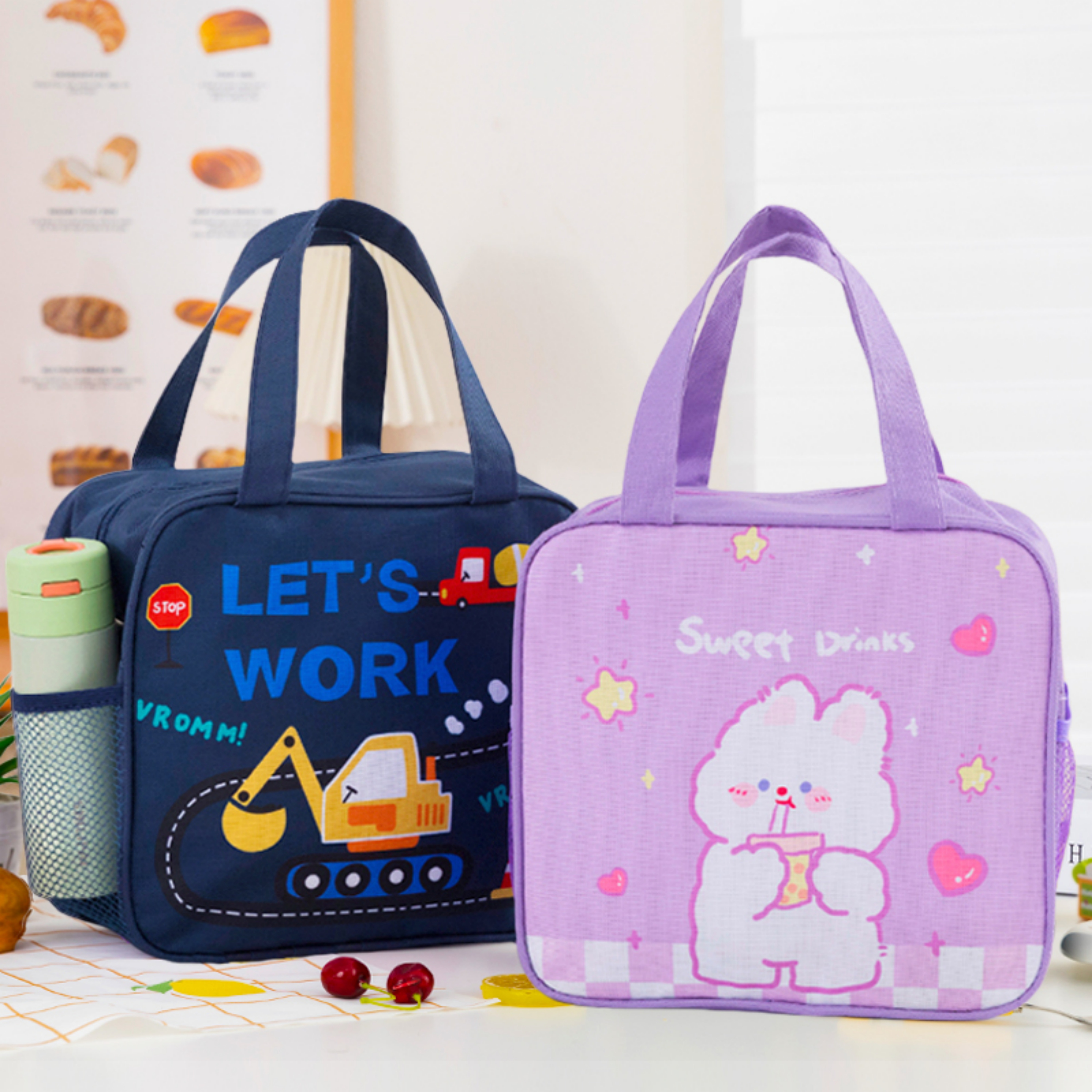 卡通学生手拎保温饭盒袋防水儿童午餐包女高颜值大容量带饭便当包