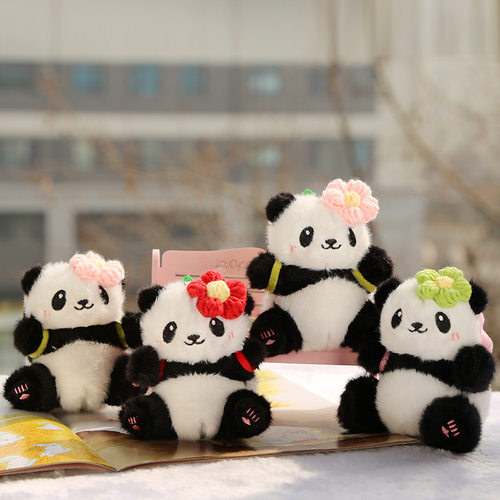 背发财花花熊猫毛绒玩具公仔