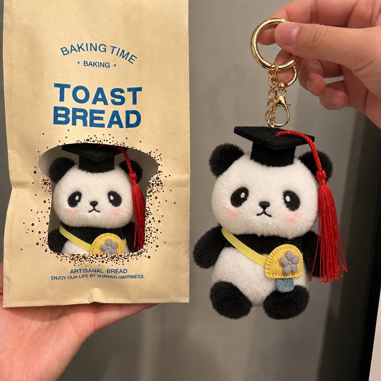 博士帽熊猫挂件学士玩偶钥匙扣成都公仔纪念品毕业季正版毛绒玩具图片