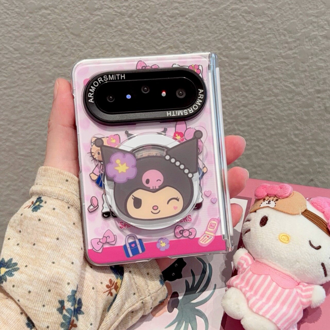 透粉色卡通校服kt猫小恶魔手机壳
