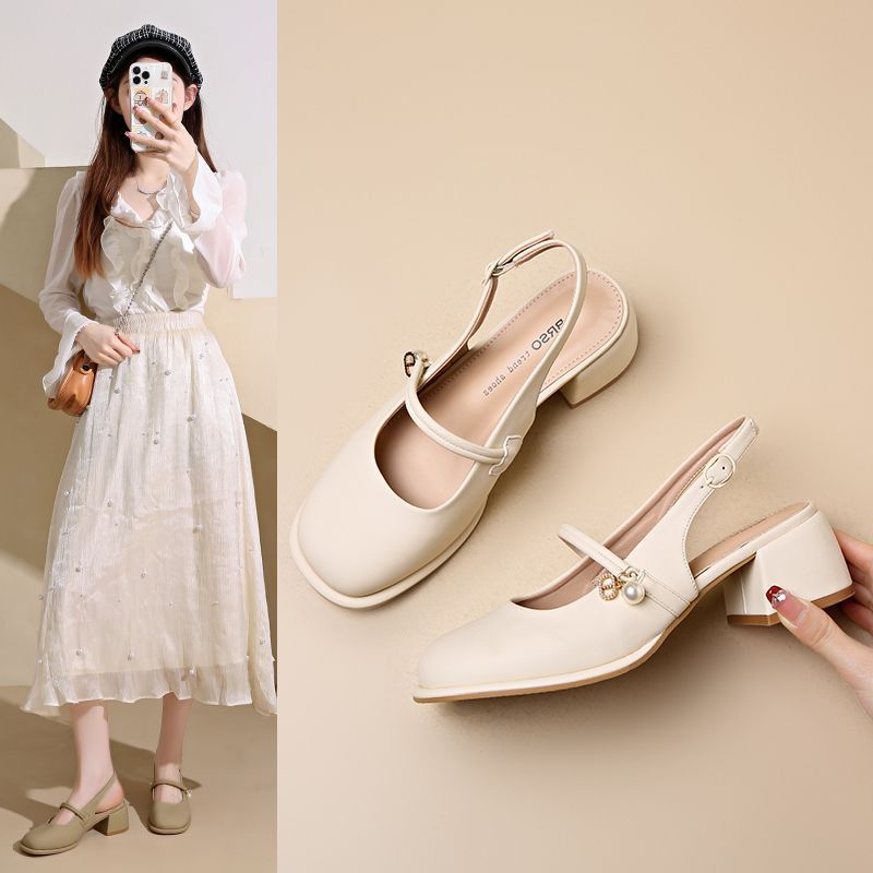 凉鞋女夏2025新款粗跟配裙子仙女风温柔包头玛丽珍高跟单鞋伴娘鞋