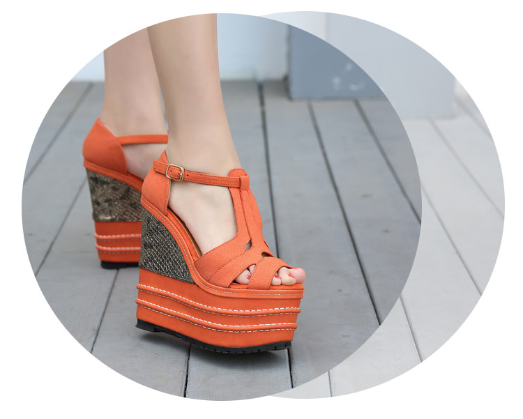 Dép sandal nữ đế xuồng cao gót mũi hở phong cách dân tộc — Màu cam 14cm, Màu cam 16cm, Nude 14cm (Màu da, 14cm), Tây 16cm