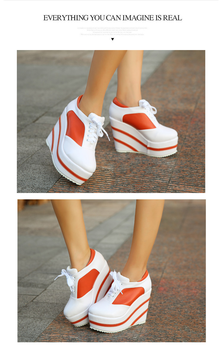 Giày sneaker nữ chunky đế dày 15 cm buộc dây, phong cách casual thu đông — 10cm màu cam trắng, 12CM đen trắng, 12cm màu cam trắng, 15CM đen trắng