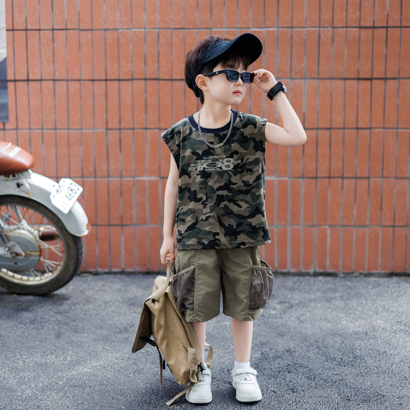 男童夏季套装2026新款儿童夏装迷彩服宝宝无袖背心小少爷韩范衣服