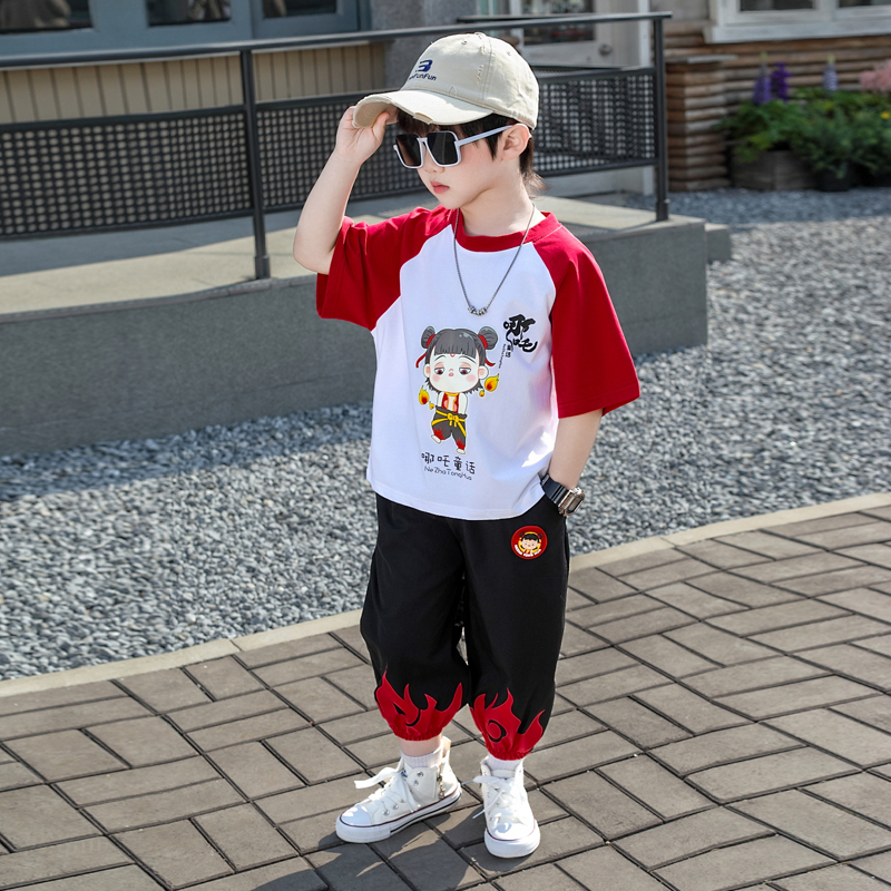 男童夏装短袖套装2025新款洋气儿童哪吒衣服宝宝休闲裤运动两件套