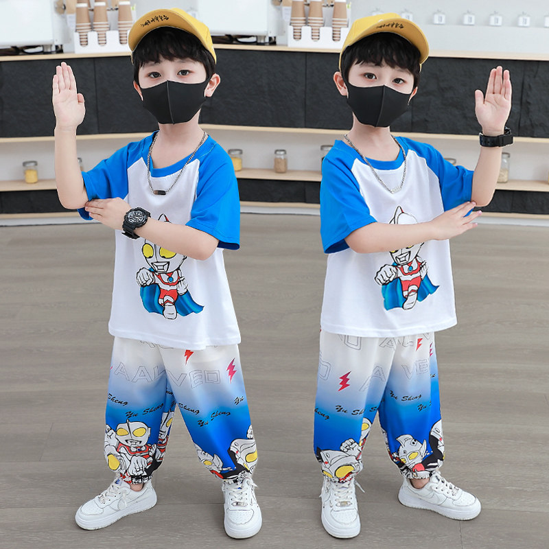 奥特曼衣服2026新款夏季男童短袖套装洋气痞帅防蚊裤透气运动夏装