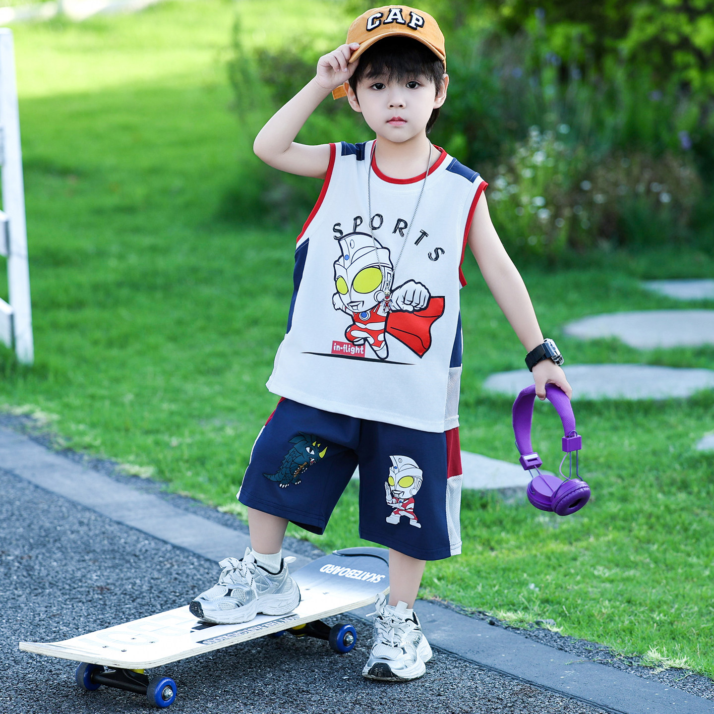 奥特曼男童套装2026夏季儿童冰丝网眼速干男孩背心短裤两件套运动