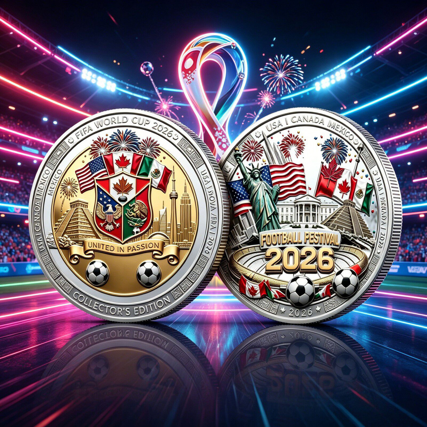 2026美加墨足球世界杯主题工艺品纪念币徽章周边收藏摆件创意礼品