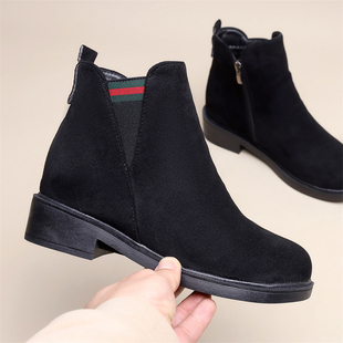 秋冬季新款短靴女布面平底单靴防滑马丁靴女加绒防寒棉靴保暖棉鞋