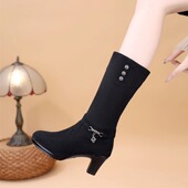 秋冬季 中筒靴女粗高跟单靴防滑加绒棉靴子女加厚保暖高筒冬靴 时尚