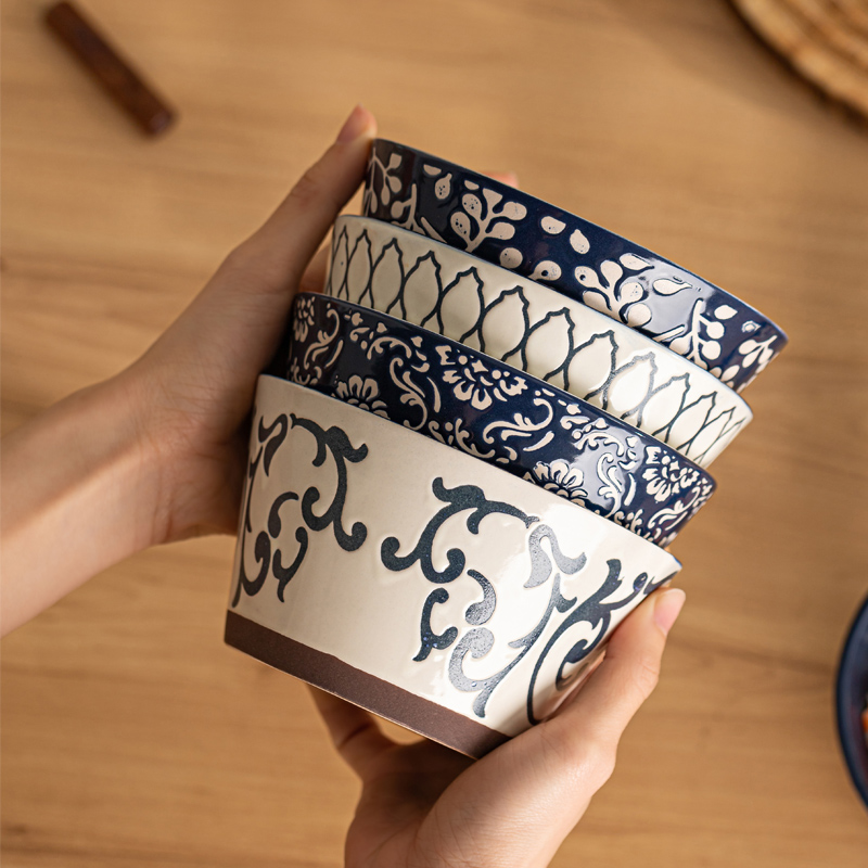 复古青花陶瓷饭碗斗笠碗家用2025新款好看的米饭碗吃饭的碗高颜值