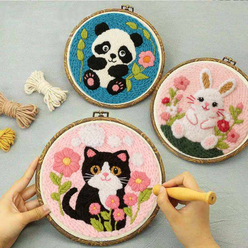 手工diy俄罗斯戳戳绣材料包卡通复古绷毛线画新款挂画可爱装饰画,居家布艺,戳戳绣,淘宝优惠券,粉丝福利购,淘宝优惠卷