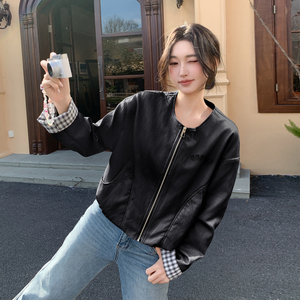 现货新款皮衣机车服PU水洗皮小衫F613P145K218图片