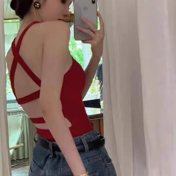 萱哥新品美式绑带美背吊带ins潮甜酷辣妹风带胸垫性感无袖背心