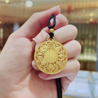 古法金包银镂空莲花八宝罗盘吊坠