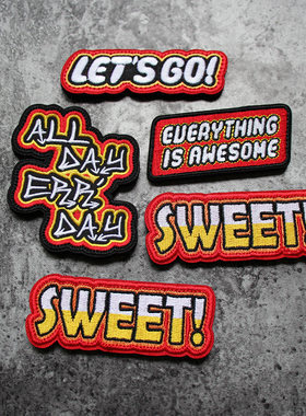 全满刺绣魔术贴创意徽章DIY缝纫LET'S GO臂章SWEET Morale Patch