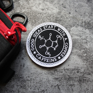 咖啡分子式全刺绣魔术贴章个性创意圆形臂章士气章户外包贴章补丁
