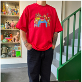 无性别短袖 复古vintage卡通聚会纯棉男女款 T恤 美式 祝你生日快乐