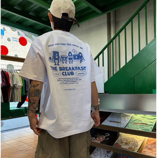 无性别纯棉宽松休闲短袖 复古印花男女款 T恤 趣味美式 早餐俱乐部