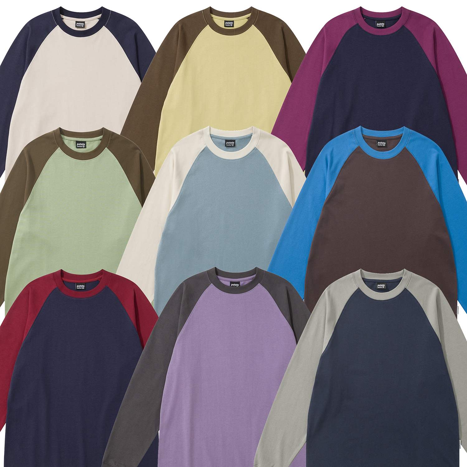 长袖T恤美式复古男女款撞色插肩