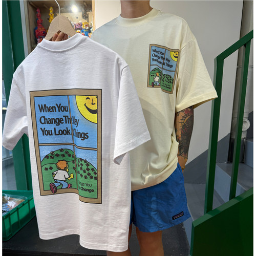 good night晚安好梦 美式休闲梦幻插画印花短袖T恤纯棉男女情侣款