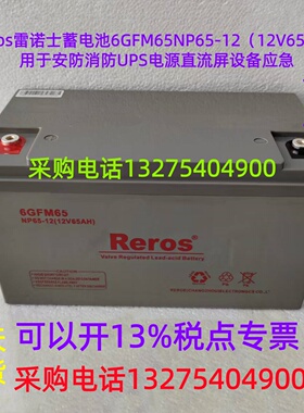 Reros雷诺士蓄电池6GFM65NP65-12（12V65AH）用于安防消防UPS电源