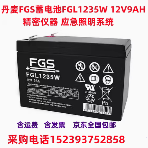 丹麦FGS蓄电池FGL1235W 12V9AH 通用 精密仪器 应急照明系统 全新