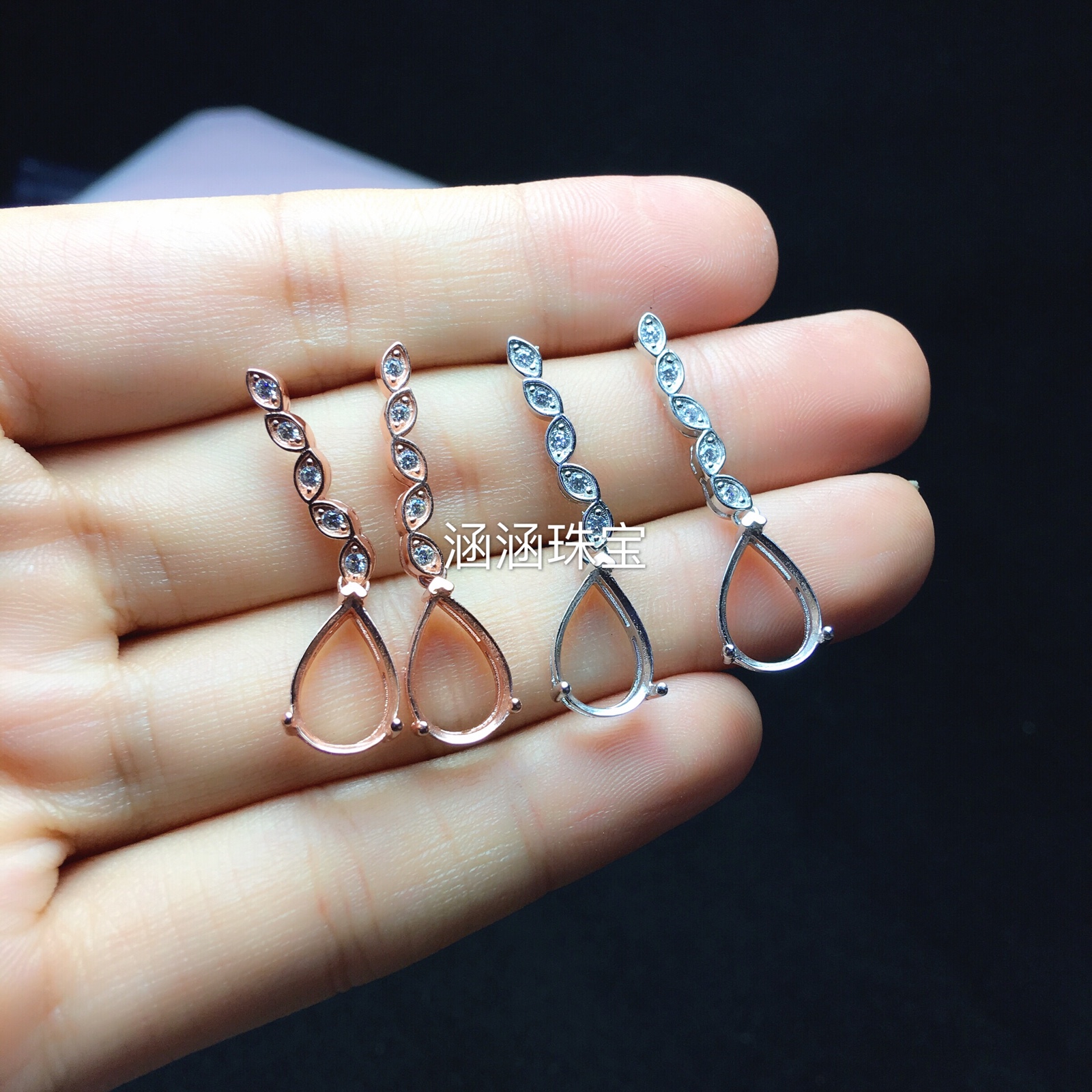 纯银水滴翡翠玉髓耳环