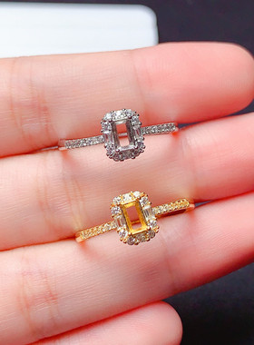 时尚百搭s925纯银戒指空托长方形3*5mm代镶透辉石 碧玺  x