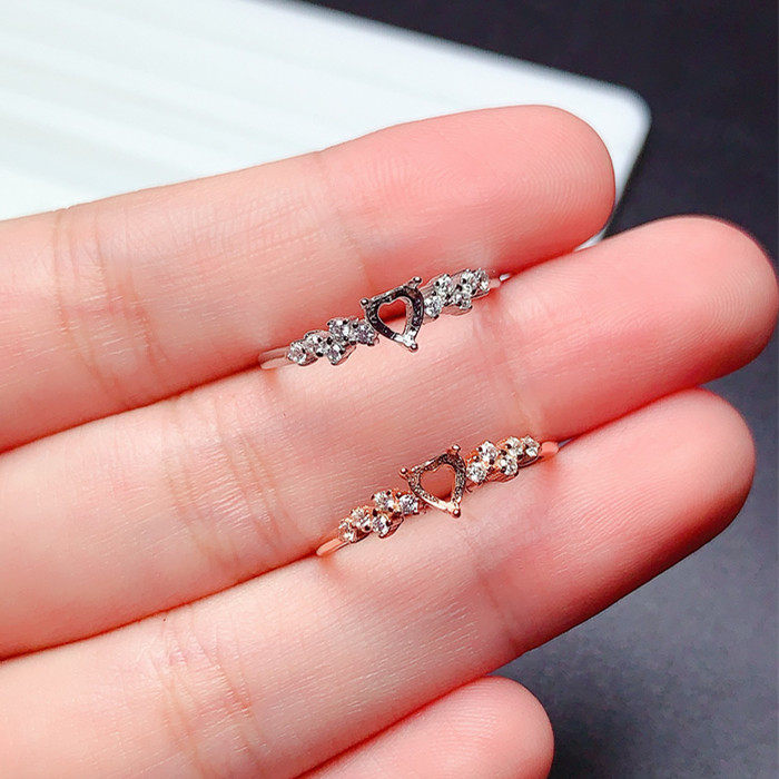 s925银简约爱心戒指空托心形4*4mm代镶透辉石 紫晶  x